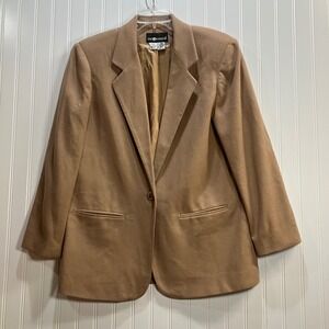 Sag Harbor Womens 100% Wool Single Button Blazer Camel Tan Size 10 Academia VTG